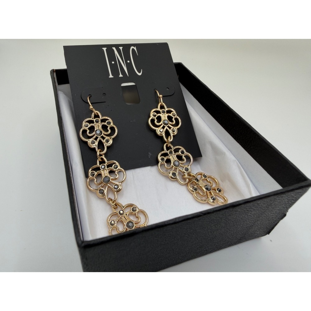 INC International Concepts Gold Tone Filigree Rhinestone‎ Drop Earrings Macy's